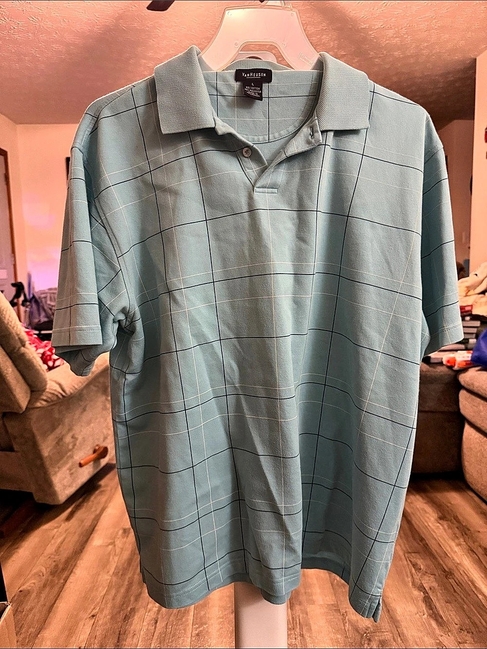 Van Heusen Men's Checkered Polo Blue